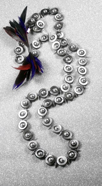 NDP101 BLACK SOUTH SEA MOP, STERLING SILVER AND DETACHABLE FEATHER NECKLACE 42 INCHES.jpg