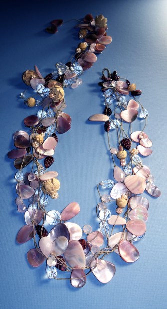 NS600 SIMON ALCANTARA SOUTH SEA PINK MOTHER OF PEARL, RED TIGER EYE LEAVES, QUARTZ, CITRINE, WILLOW BARK, 14KT GOLD 36%22 LONG.jpg