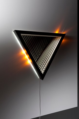  Disperse , wood, reflective glass, mirror, MDF and LED lights, 86 x 99 x 13cm. Photo: Pippy Mount. 