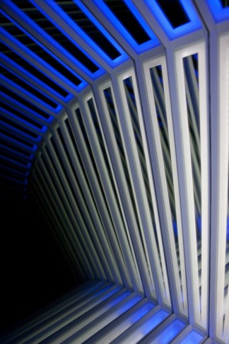  Rise and Fall II (detail), wood, reflective glass, mirror, MDF and LED lights, 101 x 101 x 12.5cm. Photo: Pippy Mount. 