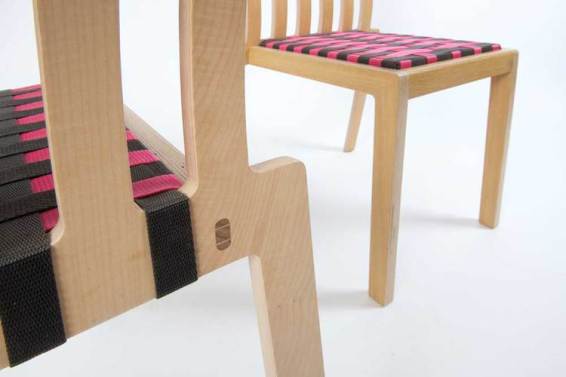Our Rake Chair, seen here sporting a woven polypropylene seat available in a range of colour combinations.
